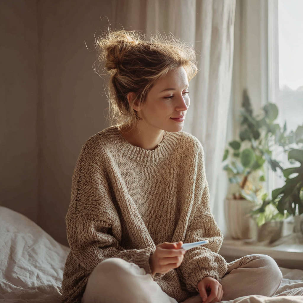 Mujer en momento cotidiano tranquilo durante proceso de fertilidad